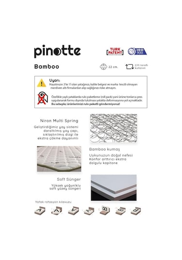 Nironyatak Tek Kişilik 90X190 Cm Lüks Ortopedik Bamboo Yatak