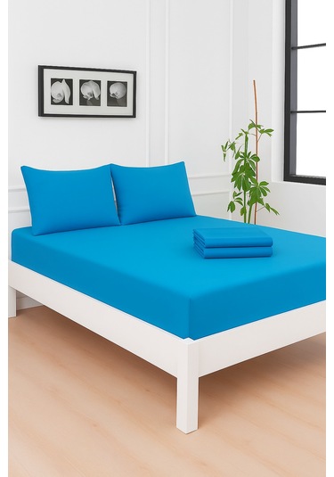 Mirava Premium %100 Pamuk Penye Lastikli Tek Kişilik Çarşaf Takımı 1 Yastık Kılıfı Dahil Turkuaz 100x200cm Turkuaz