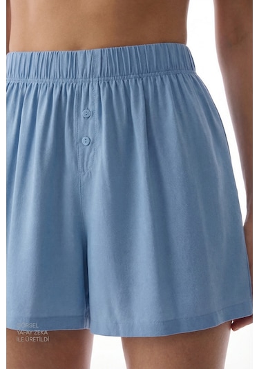 Penti Mavi Serenity Gömlek Şortlu Pijama Takımı Bl85