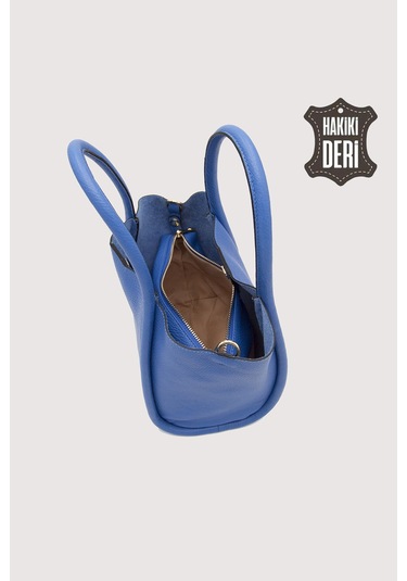 Hakiki Deri Kadın Organizerlı El Çantası Mavi Smr9206 Mavi