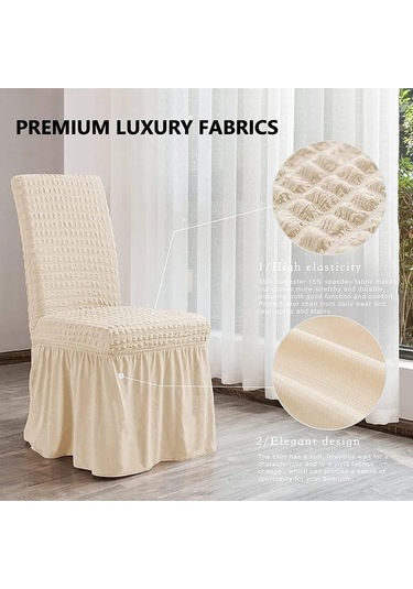 StarMall Brürümcük Etekli Sandalye Kılıfı, Lastikli,esnekli Sandalye Örtüsü 1 Adet Krem