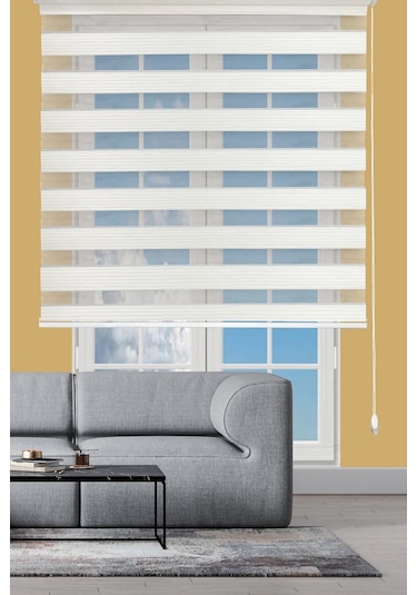 Narinlife Kırık Beyaz Geniş Plise Zebra Stor Güneşlik Perde