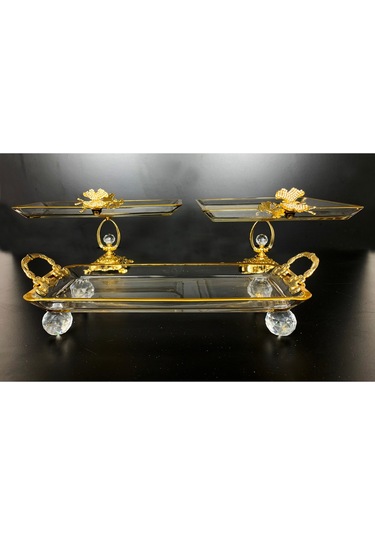 Elta Collection 3 Parca Gold Yaldızlı Kristal Ayaklı Sunumluk Altın