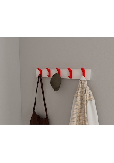 Hepsi3boyutlu Modern Duvar & Kapı Kanca Askılık - 5 Adet Kırmızı Kanca Askılık - Model No : 2 Kırmızı
