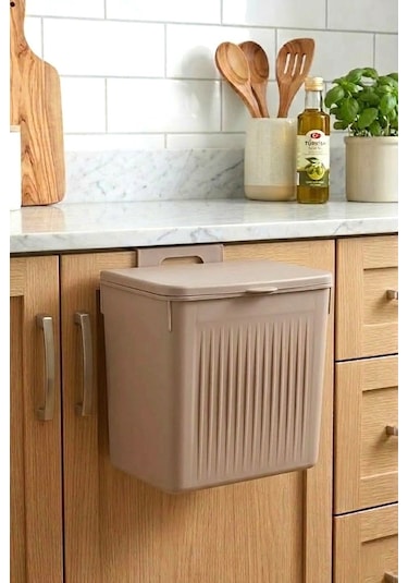 Askılı Ve Yapışkanlı Mutfak Ve Banyo İçin Pratik Çöp Kovası 8lt Açık Kahve