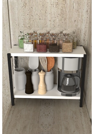 Aju Tezgah Üstü Raf Masaüstü Ayaklı Organizer Mutfak Banyo Düzenleyici Baharatlık Kitaplık Yüksek Raflı Beyaz