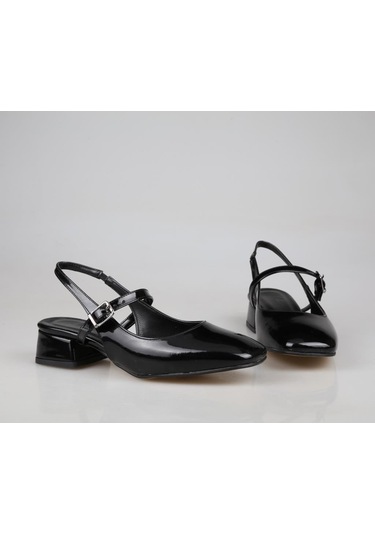 Feles 106-530 Siyah Rugan Kadın Topuklu Ayakkabı Siyah Rugan