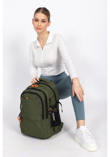 Fermuarlı Geniş Bölmeli Spor & Okul Sırt Çantası Hafif, Ergonomik Ve Dayanıklı Tasarım - Haki Haki