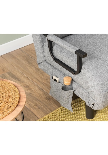 Pafu Sento Tekli Katlanır Yataklı Koltuk - Keten Açık Gri Açık Gri