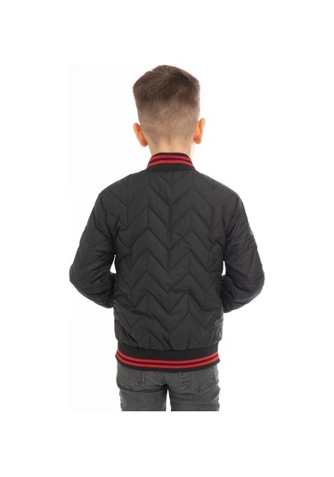 Erkek Çocuk Siyah Kolej Yaka İçi Astarlı Su Ve Rüzgar Geçirmez Fermuarlı Cep Mont Siyah