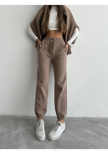 3 İplik Şardonlu Paça Lastikli Eşofman Vizon İs001 Vizon