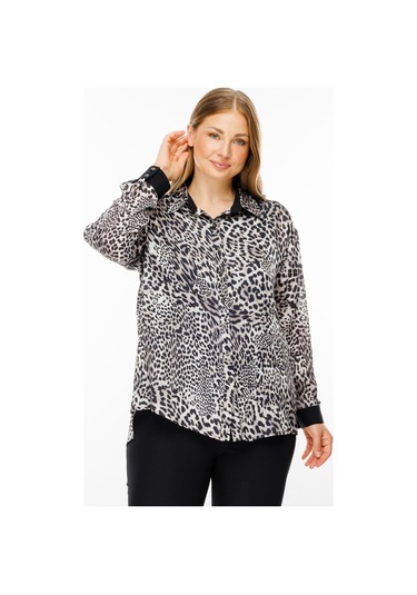 Moda İlgi Kadın Büyük Beden Zebra Desen Salaş Gömlek 4089 Siyah Siyah