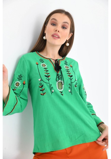 Dokuma Yazlık Bluz Yeşil