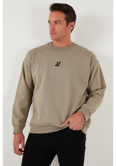 Buratti Regular Fit Bisiklet Yaka Pamuklu Içi Tüylü Yumuşak Şardonlu Erkek Sweat 5905405 Vizon Yeşili