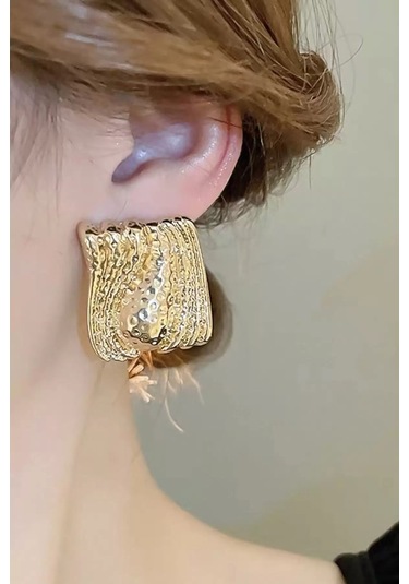 Caş Dekorasyon Altın Renkli Çelik Küpe- Çift Altın