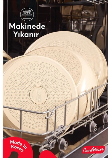 Ceraware Hona XL 14 Parça Tak Çıkar Saplı İç İçe Geçebilen Seramik Yapışmaz Tencere Tava Seti Bej