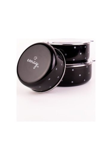 Star Emaye Saklama Kabı Ocaklarda Kullanılabilir Siyah