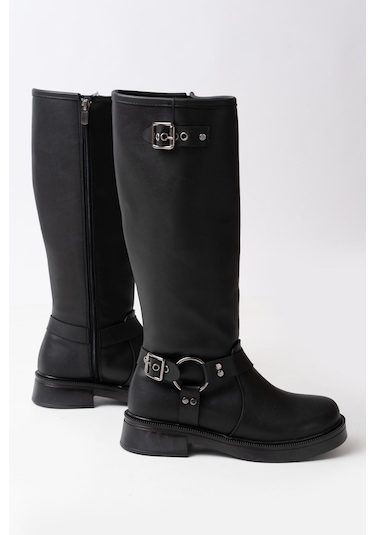 02-312 Siyah Toka Aksesuarlı Fermuarlı Günlük Kadın Çizme Resimdeki Renk