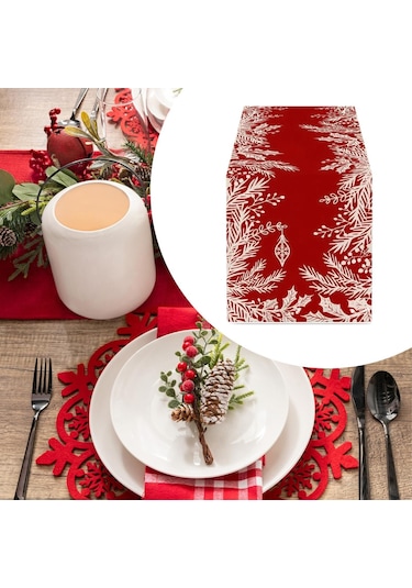 Suntek Dikdörtgen Masa Örtüsü Festival Mevsimlik Kış Yapraklar