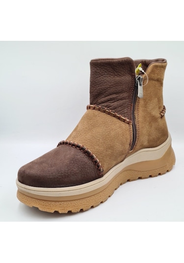 Mammamia D25kb-4090 Kahve Fındık Nubuk Hakiki Deri Kadın Günlük Fermuarlı Bot Kahve
