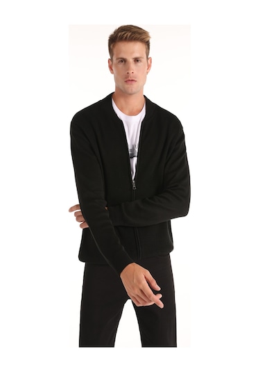 Colins Regular Fit Fermuarlı Triko Siyah Erkek Hırka Cl1064848 Siyah