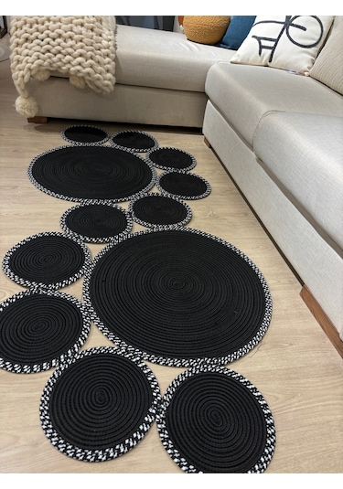 Mavaux Siyah Snake Hasır Jüt Bej Yolluk Halı Kilim Siyah - Beyaz