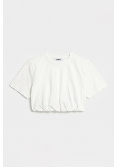 Itsbasic Kadın Kırık Beyaz S6-101 Crop Balon Fit T-shirt
