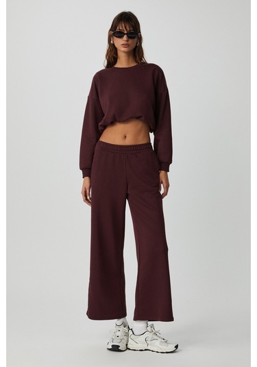 Dewanna Kadın Uzun Kollu Crop Bordo Eşofman Takımı