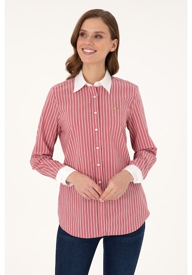 U.S. Polo Assn. Kadın Vişne Çizgili Uzun Kollu Tunik Gömlek 50297107-VR223