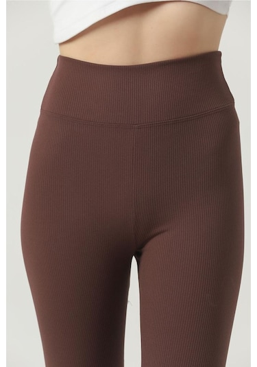Kallima Kahverengi Içi Polarlı Kışlık Yüksek Bel Toparlayıcı Fitilli Tayt Kahverengi