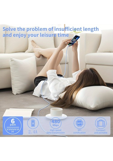 6 Adet 3/3/6/6/6/10ft Uzun Lightning Kabloları Hızlı Şarj Yüksek Hızlı Transfer Kablosu Diğer