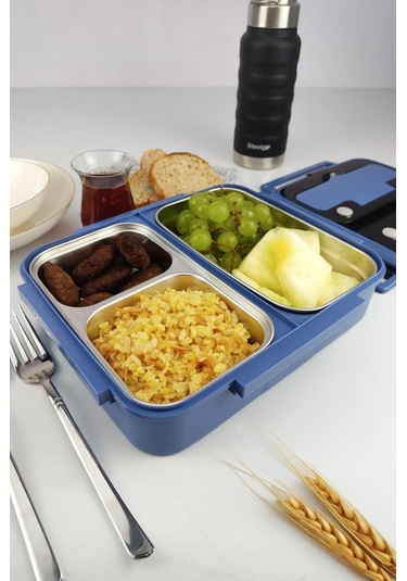 Digithome Bölmeli Çelik Hazneli Yemek Taşıma Ve Saklama Kabı İş Ofis Okul İçin 25 Cm Mavi - Yk1392 C320.025