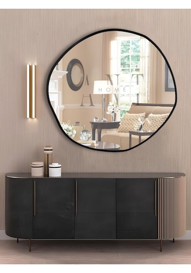 Arya 80 Cm Ayna Asimetrik Ayna, Dekoratif Ayna, Duvar Aynası Banyo Aynası Holl Aynası 80 X 80 Siyah