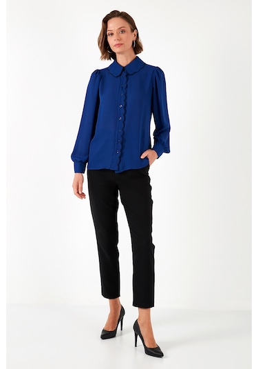 Lela Yaka Detaylı Regular Fit Şifon Bayan Gömlek 61114410 Saks-Lacivert