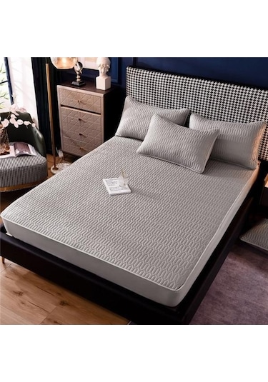 Novahub Koyu Mavi Kalın Kapitone Yatak Örtüsü - 120x200cm Yatak Kraliçe Kral Kaymaz Çarşaf Toz Kapağı Koyu Mavi