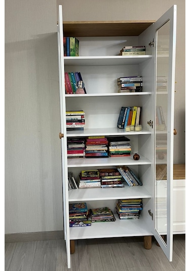 Life Tv Ünitesi Ve Kitaplık Seti %100 Mdf Beyaz - Meşe