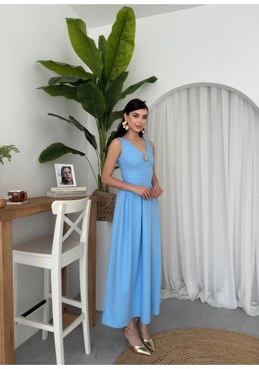 Late Yıldız Detaylı Elbise Mavi