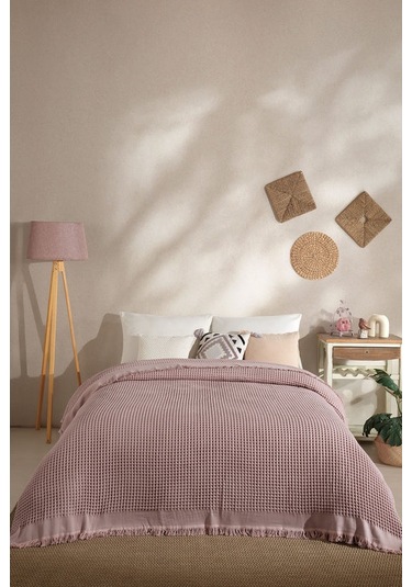 Elart Ruffle Pike Çift Kişilik 220x240 Cm Pudra Pudra