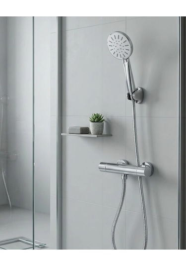 Çok Fonksiyonlu 4 Modlu El Duşu Başlığı Krem Duş Seti Spiral Hortumlu Gri