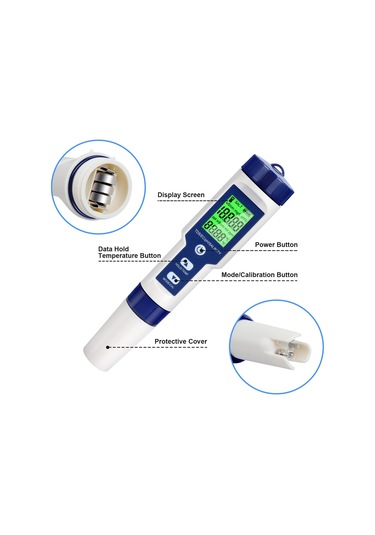 Cuteefun Dijital Ph Ölçüm Cihazı, 5'i 1 Arada Su Test Cihazı,