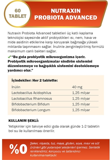 Nutraxin Probiota Advanced Probiyotik Kompleks 60 Tablet 5 Milyar Organizma