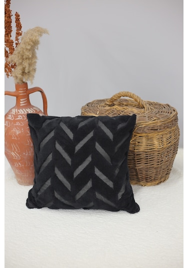 Chevron Welsoft Jakarlı Dekoratif Kırlent Kılıfı 43x43 Cm - Ztchevron Siyah-
