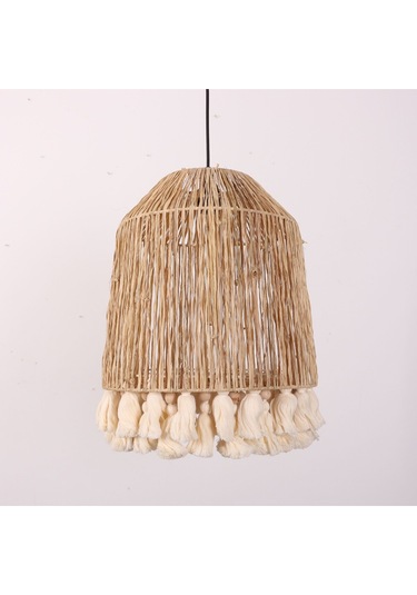 İstanbul Rafya Ve Ponponlu Separatörlü 37x43 Cm Avize. Bej