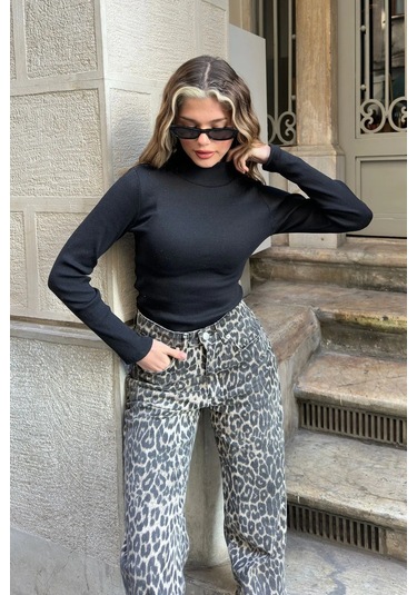 Saks Yarım Balıkçı Şardonlu Fitilli Bluz Siyah