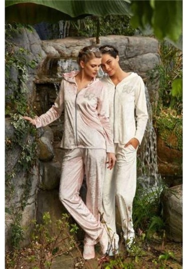 Jar Pierre 227 Kadife Pudra Kadın Eşofman Takımı 001