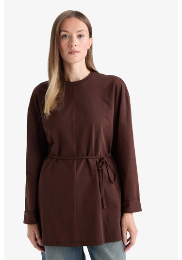 Defacto Loose Fit Bisiklet Yaka Uzun Kollu Tunik F4850ax25aubn341 Kahve