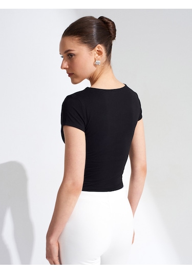 Dilvin 32840 V Yaka Basic T-shirt-siyah