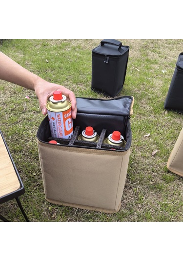 Yifomall Büyük Boy Kahverengi Kalın Oxford Kumaş Kamp Çanta - Gaz Tankı, Şarap Bardağı, Lambalar İçin Taşınabilir Saklama Çantası Kahverengi