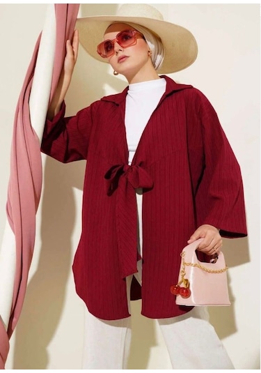 Lovie Moda Kadın Ön Bağcıklı Kimono Bordo