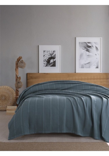 Çift Kişilik Waffle Pike 210x230cm, %100 Pamuk, Petekli Pike İndigo
